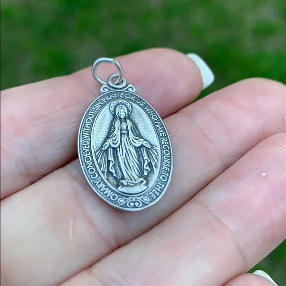 Vintage Sterling Saint Mary Pray for Us Pendant - Picture 2 of 16